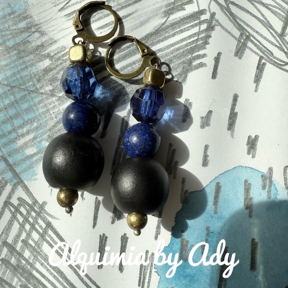 Brass and Blue Earrings - Picture 1 of 1